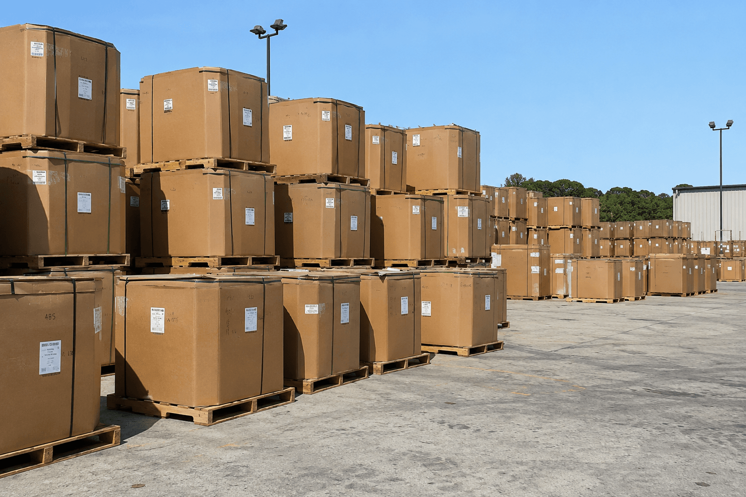 Rows of bulk bins in the reclamation yard