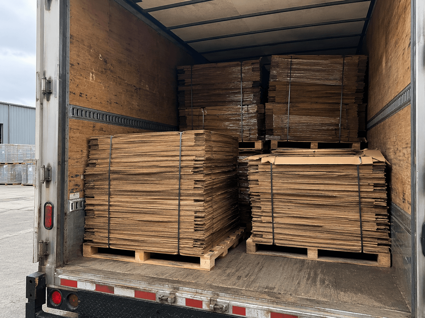 Corrugated boxes loaded into a trailer, headed to a second life instead of a landfill