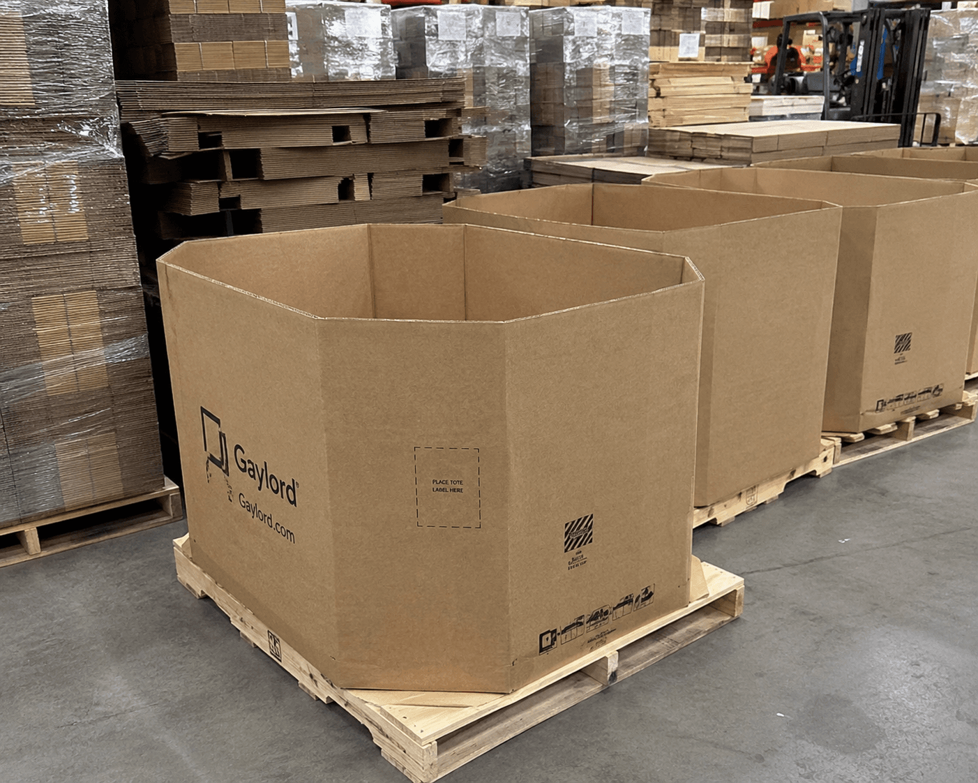Branded Gaylord bulk boxes in the USA Boxes Recycle warehouse